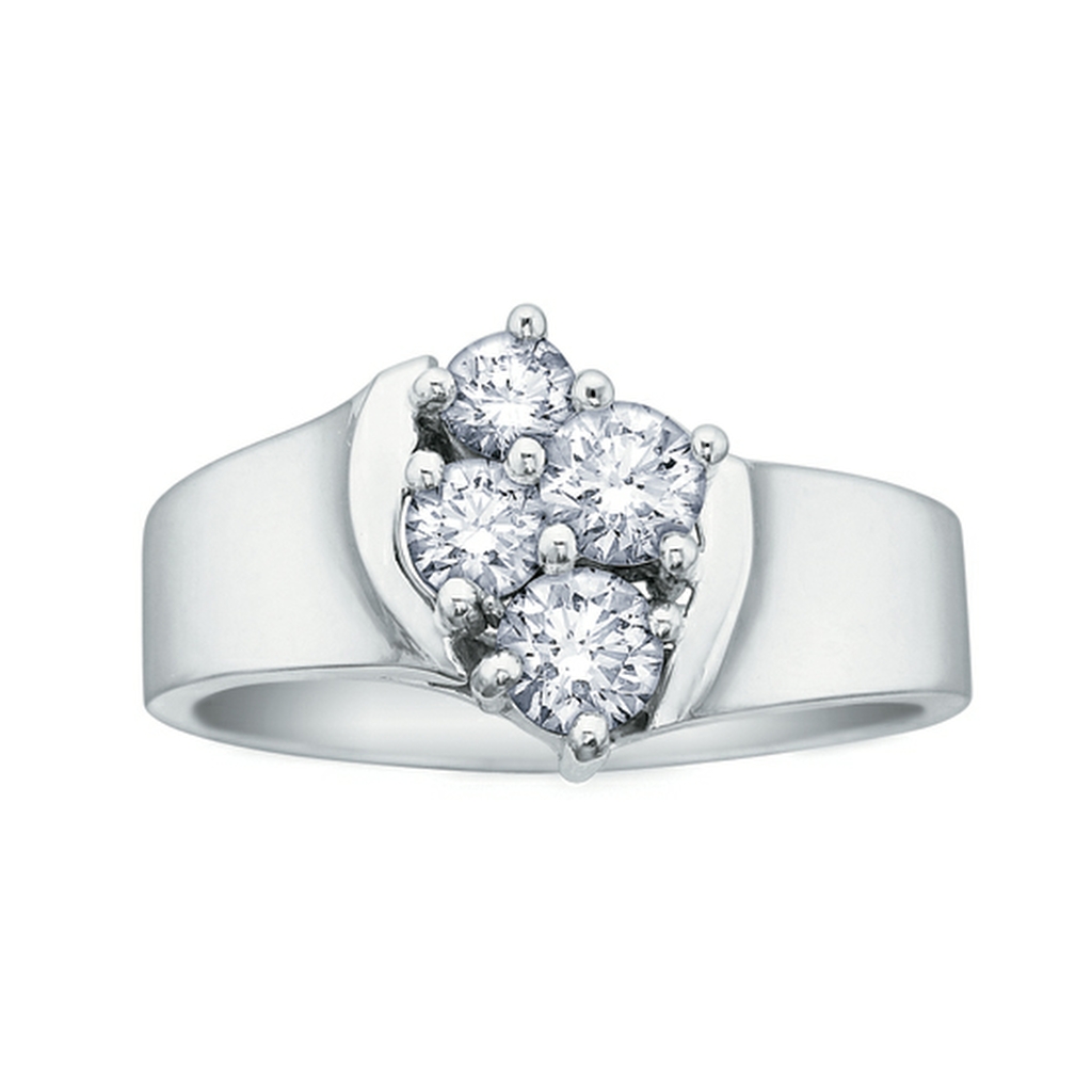 14kt white gold with a cluster of diamonds