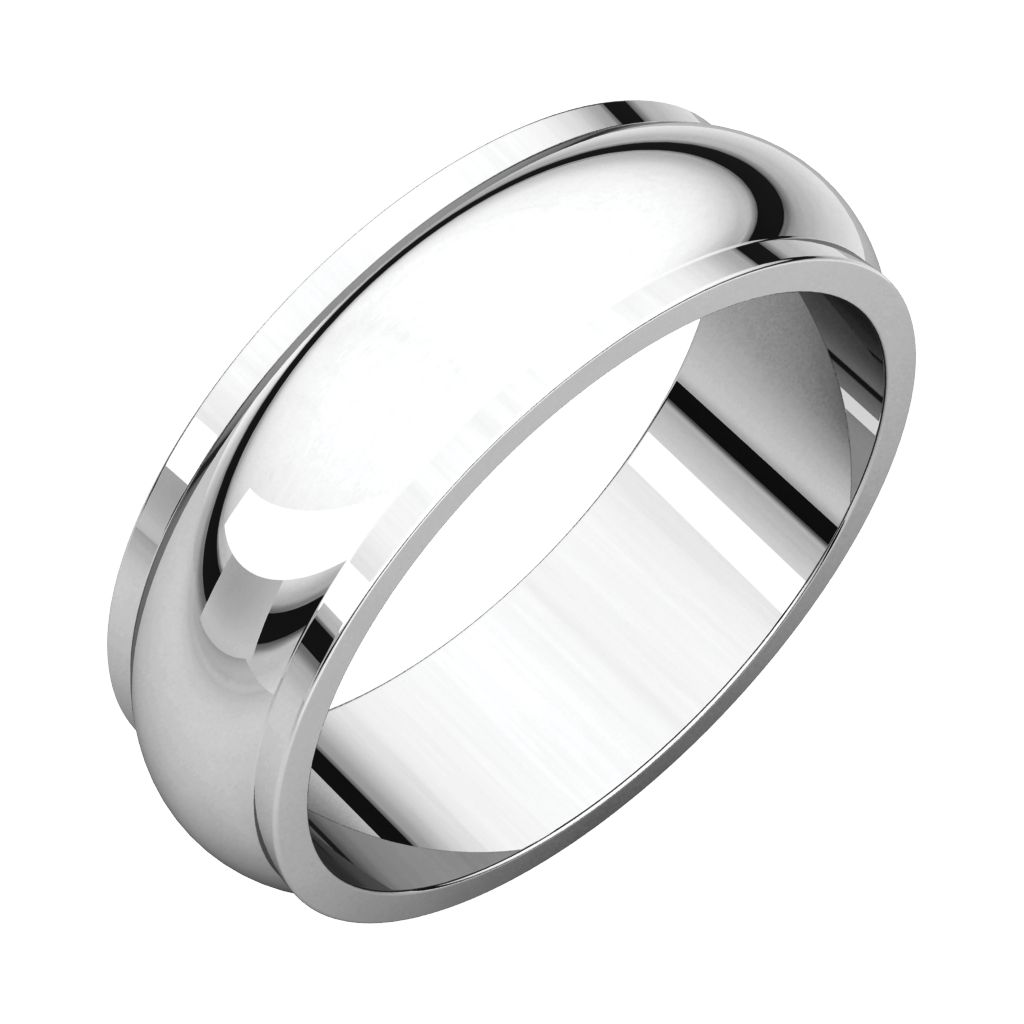 14kt White 6mm Half Round Edge Band